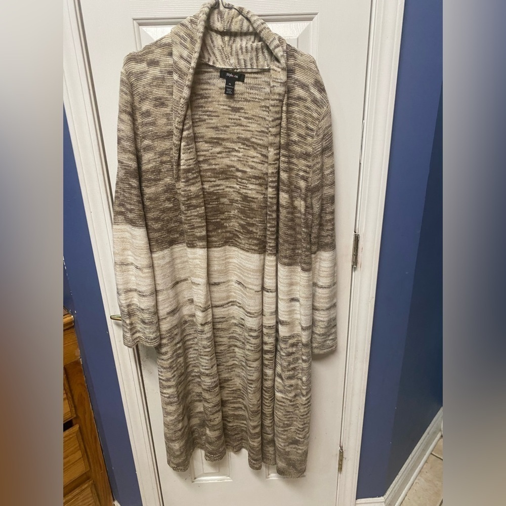 Style & Co Brown Striped Long Sleeve Open Front Knit Cardigan Sweater Size XL
